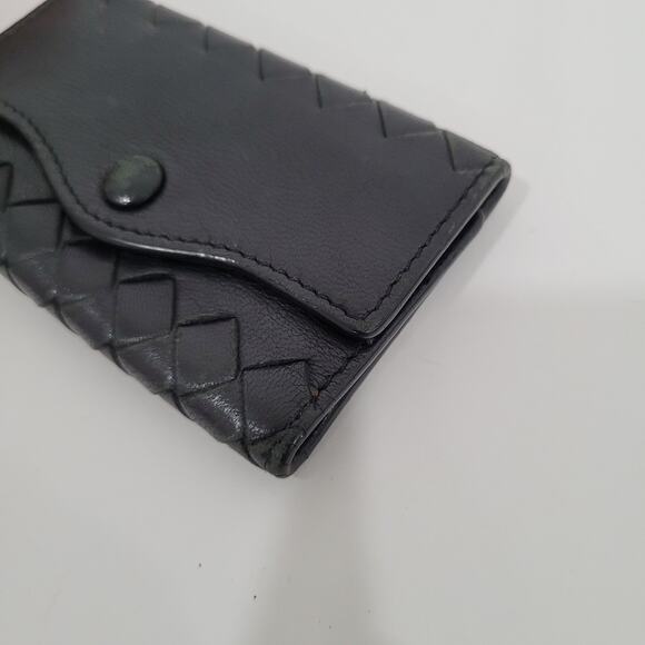 BOTTEGA VENETA Interatiato Woven Leather Key Holder Wallet Case 4 Rings Black - Picture 7 of 10